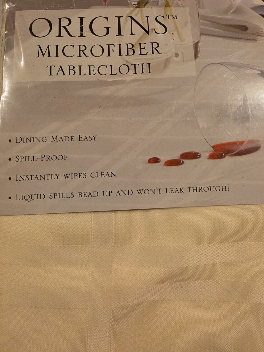 NWT Origins Microfiber Spill Proof Oblong Tablecloth 60x 1102 In Seats 8 To 10